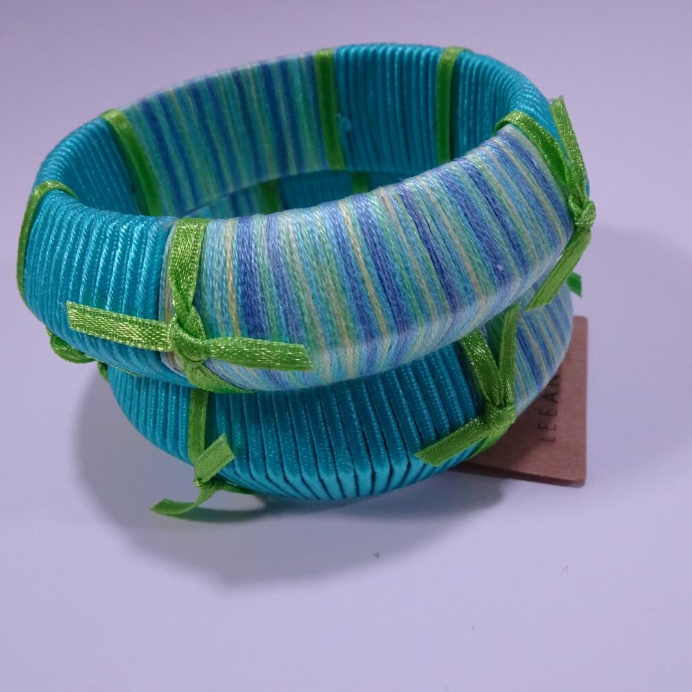 Lee Angel Women's Blue Green ROPE Ribbon Wrap Bangle Bracelet NWT 89